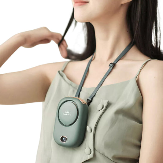 Portable Summer Cooling Fan with Lanyard USB Rechargeable Desk Fan Mini Cooling Travel Hanging Fan Green