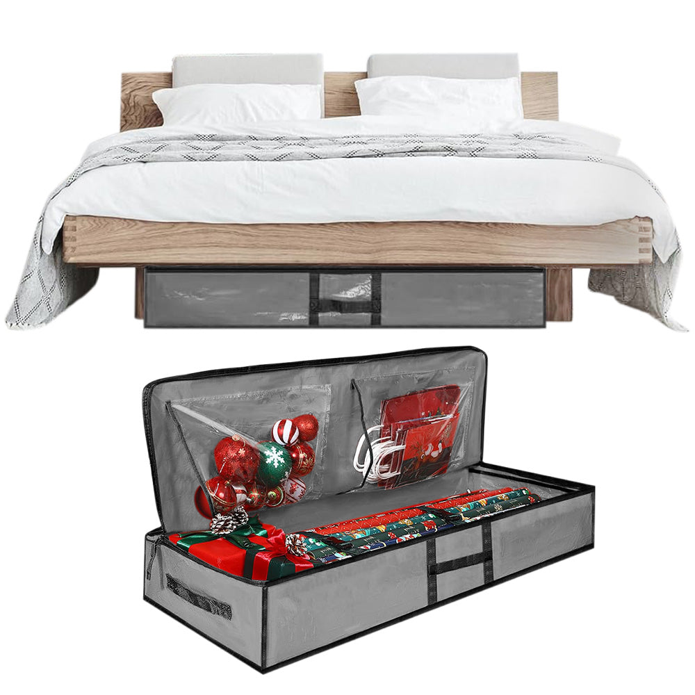 Large Capacity PE Gift Wrap Storage Bag with Zipper & Carry Handles Grey