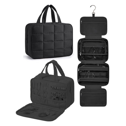 Travel Toiletry Bag with Jewelry Organizer Hanging Travel Makeup Cosmetic Bag Organizer Black