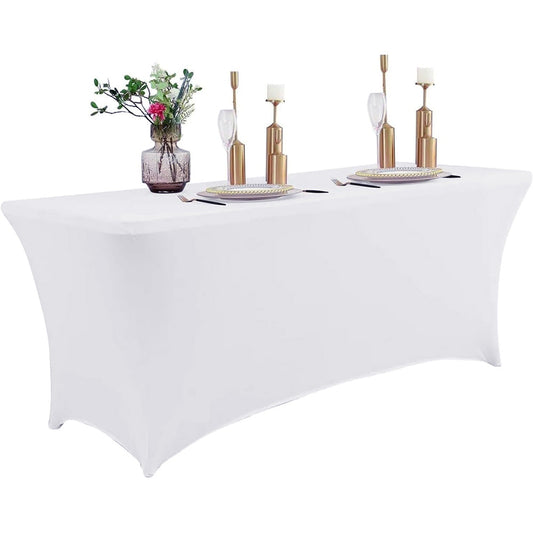 Rectangular Spandex Stretch Tablecloth for Wedding Party White