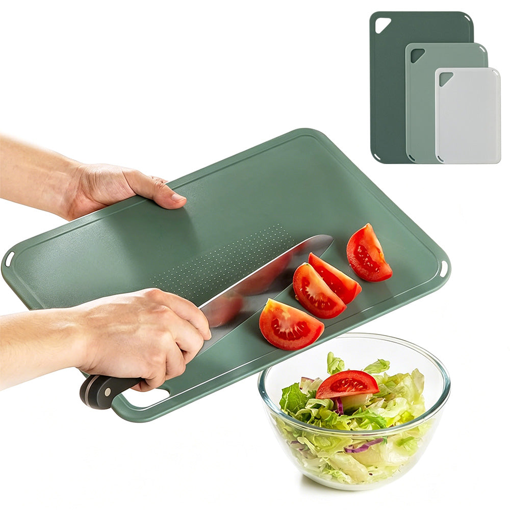3 PCS Plastic Cutting Board Set with Hanging Loop -Green