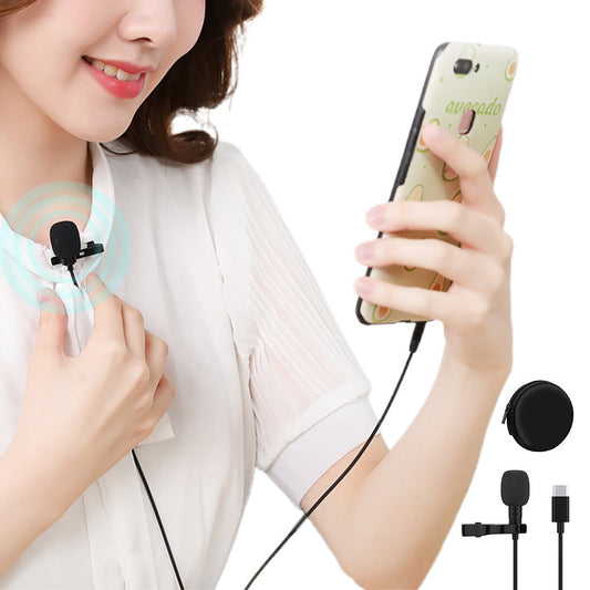 USB Lapel Microphone Clip-on Omnidirectional Microphone Lavalier Mic for Mobile Phone PC Recording Streaming Type-C Style