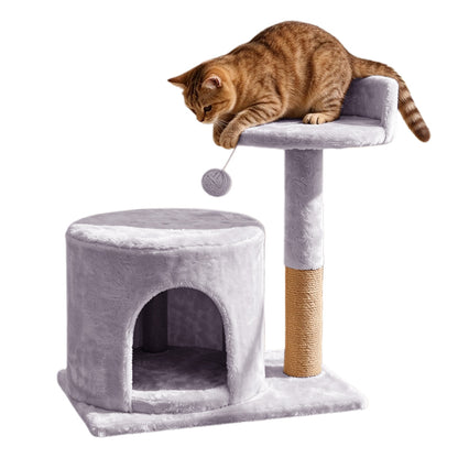 Small Cat Tree with Condo Sisal Scratching Post Plush Cat Tower with Dangling Toy Grey