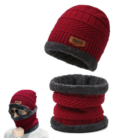 Uisex Beanie Cap Winter Knitted Hat Neck Warm Scarf Fleece Ski Accessories Red