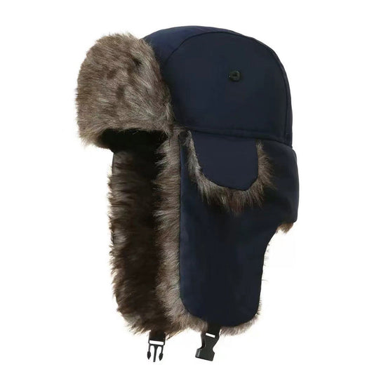Trapper Hat with Warm Faux Fur ââ‚?Russian Bomber Pilot Winter Hat Dark Navy Blue