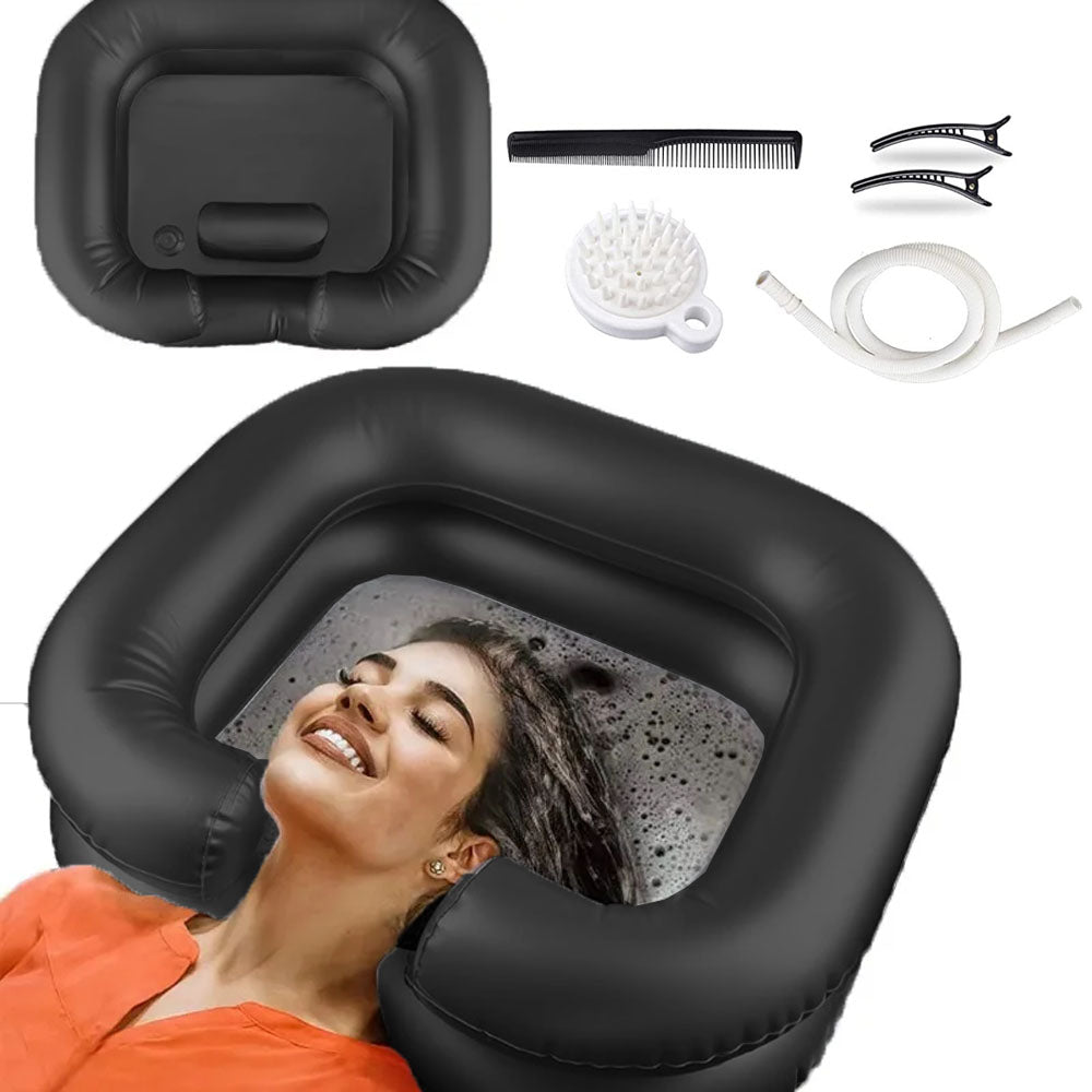 Inflatable Shampoo Basin Portable Hair Washing Tub for Haircut Dye Hair Wash Black