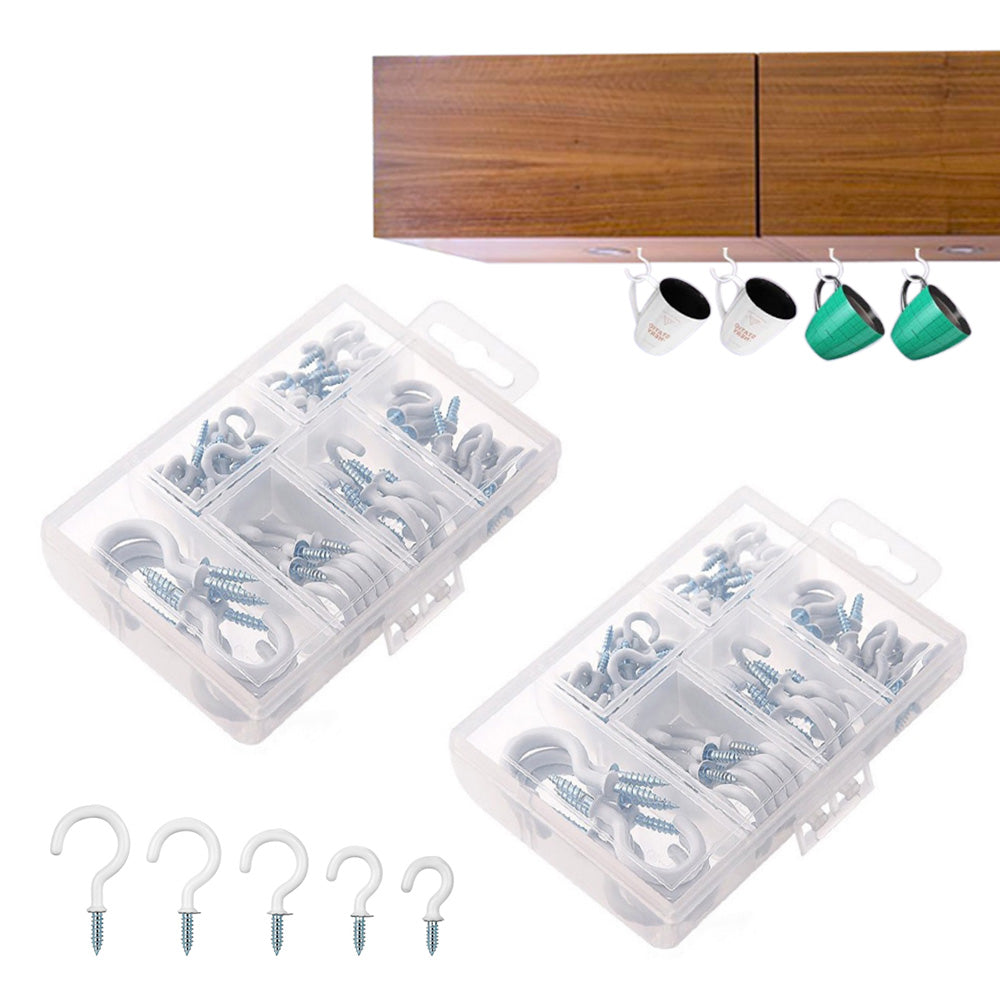 140Pcs Metal Screw Hooks 6 Sizes Screw-in Hooks Hat Plant Hangers