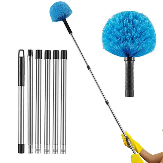 High Reach Blue Cobweb Duster with Extension Pole Spider Web Cleaning Brush for Outdoor Use Style 2