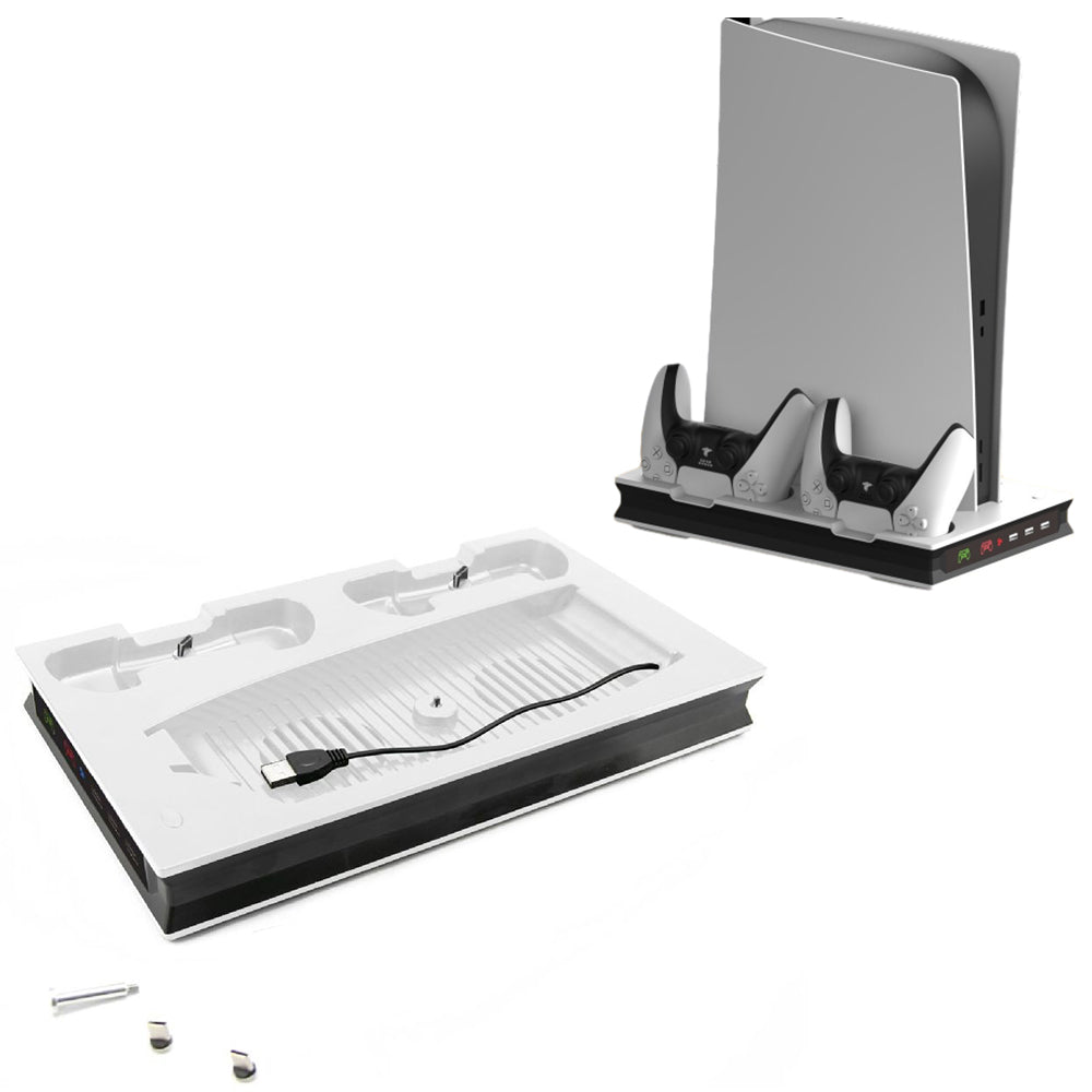 For PS5 Stand Cooling Fan with Dual Controller Charging Station White