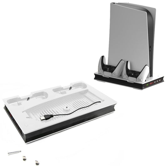 For PS5 Stand Cooling Fan with Dual Controller Charging Station White
