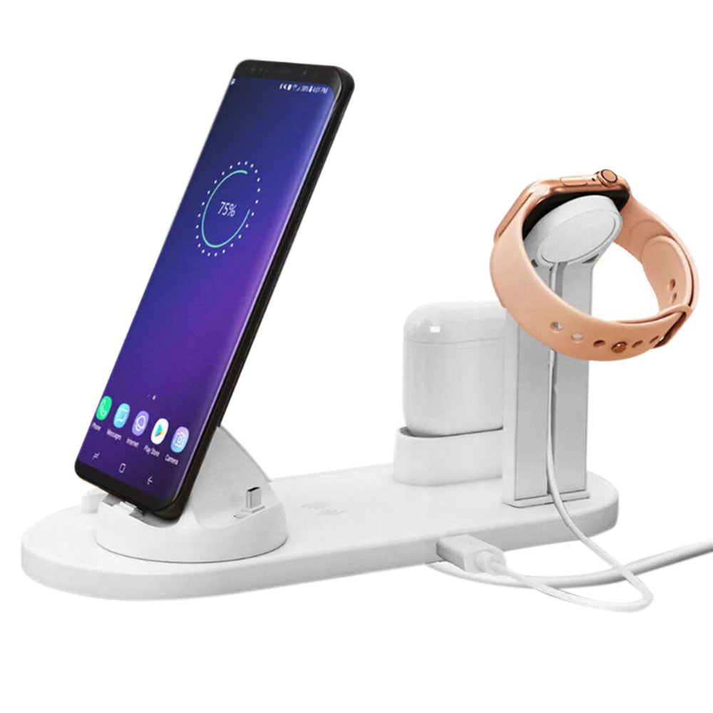 4-in-1 Charger Dock Wireless Charging Station for Apple Android QI Devices White