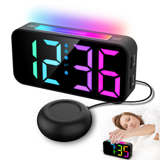 RGB LED Digital Alarm Clock with Night Light Adjustable Brightness and Volume for Heavy Sleepers