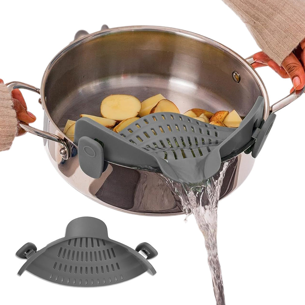 Clip-On Silicone Kitchen Strainer ââ‚?For Pasta  Noodles  Vegetables  Fruit Gray