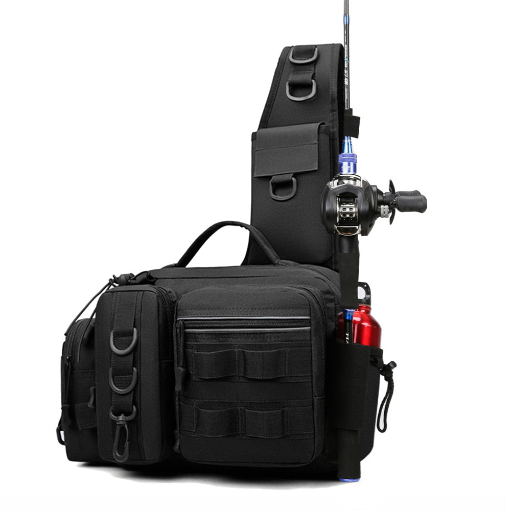 Fishing Tackle Storage Bag Fish Lures Bag Single Shoulder Crossbody Tactical Waist Pack Black