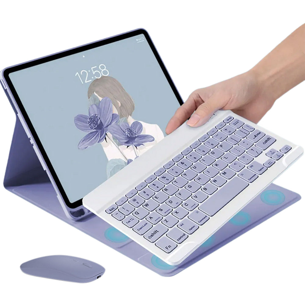 Wireless Bluetooth Keyboard with Keyboard Case and Mouse Compatible with iPad 11 (A16) 2025 And 10th 10.9(2022) Purple