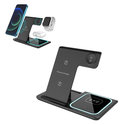 3-in-1 Wireless Charging Station 15W Fast Charger Stand Charging Dock for Wireless Charging Phone Watch AirPods Black