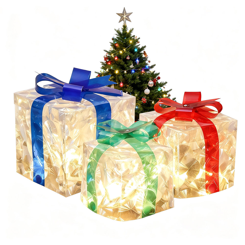 3-Pack 3D Christmas Gift Boxes with LED Lights Holiday Decorations Style 2