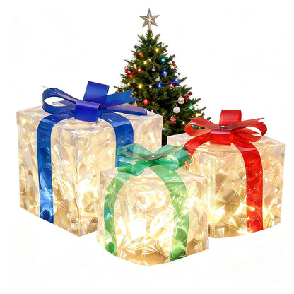 3-Pack 3D Christmas Gift Boxes with LED Lights Holiday Decorations Style 2