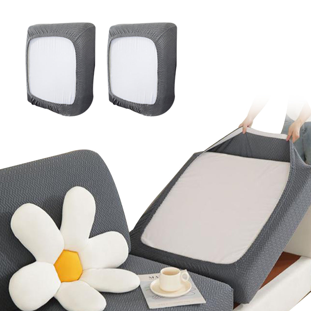 2Pcs Stretch Sofa Cushion Cover Lounge Sofa Seat Slipcover Protector Couch Cover Dark Grey