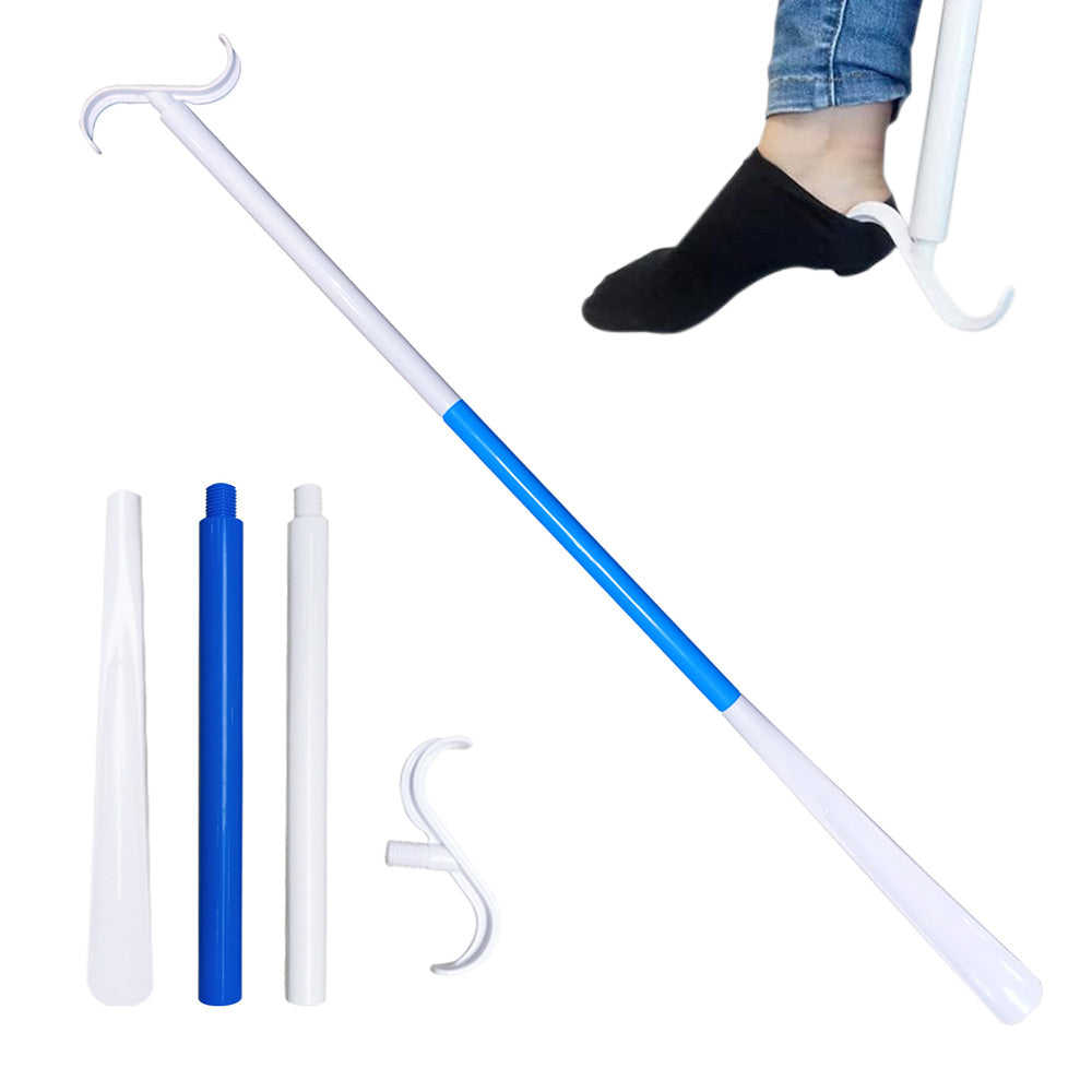 2-in-1 Shoe Horn & Dressing Aid Adjustable Shoe Horn for Easy Shoe Clothing Wear Blue and White