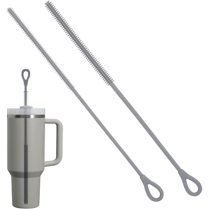 2Pcs Silicone Straw Cleaner Brushes Reusable Straw Cleaner with Bendable Steel Core Gray