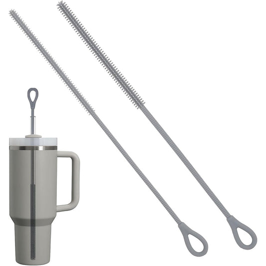 2Pcs Silicone Straw Cleaner Brushes Reusable Straw Cleaner with Bendable Steel Core Gray