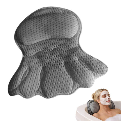 Bath Neck and Head Rest Pillow with Suction Cups-Grey