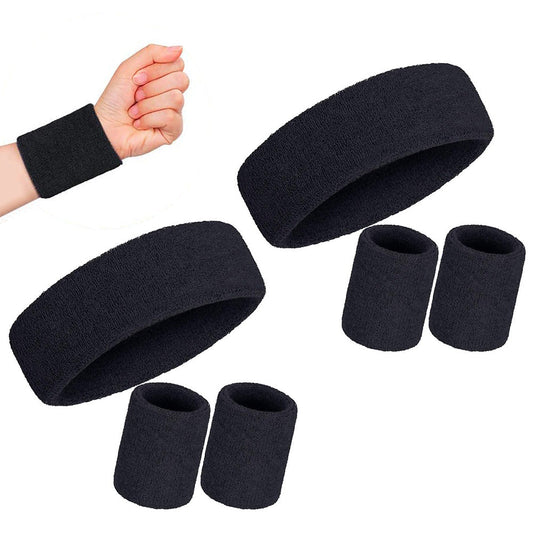 6Pcs Set Sweatbands Sports Headband Wristbands for Sport Tennis Badminton Yoga Black