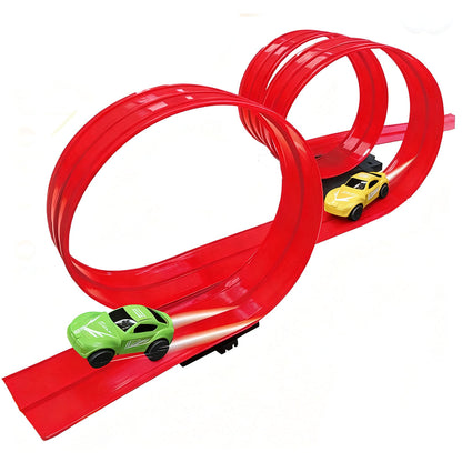 5-Meter Flexible Race Car Track with Base and 360-Degree Rotating Cars for Home Play Red