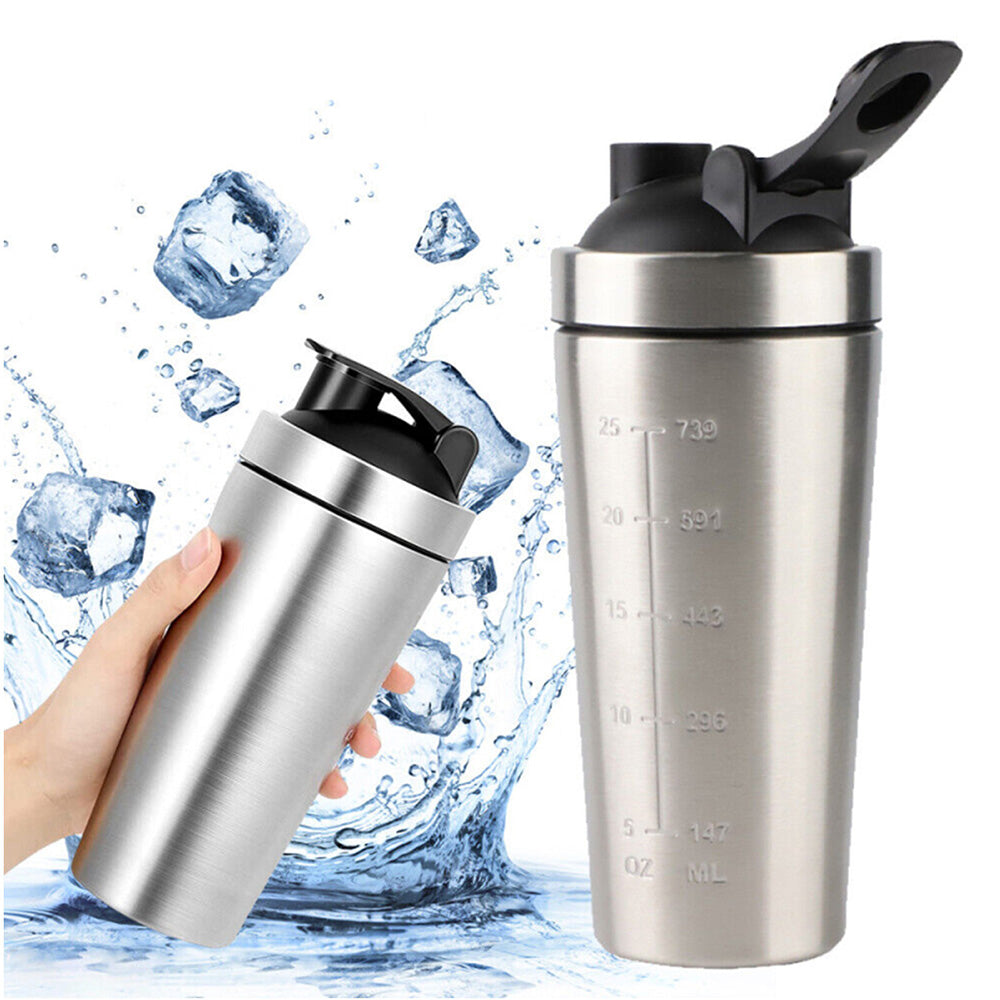 750ml 304 Stainless Steel Protein Shaker Bottle with Mixing Ball-Silver