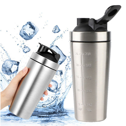 750ml 304 Stainless Steel Protein Shaker Bottle with Mixing Ball-Silver