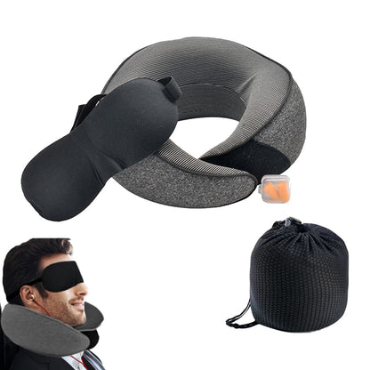 Travel Pillow Set Memory Foam Neck Pillow with Earplugs and Eye Mask Dark Gray