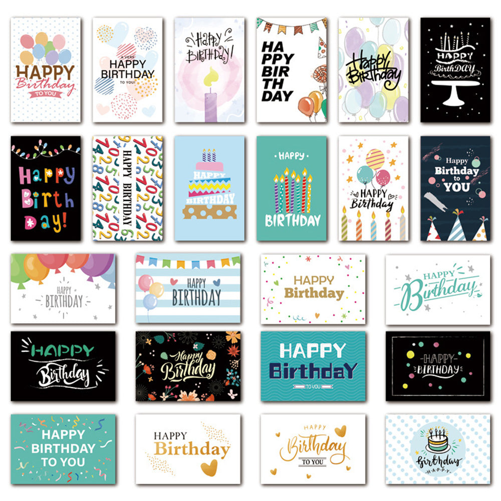 24 Piece Unique Happy Birthday Cards - Green Mixed Color
