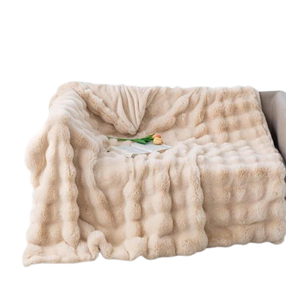 Soft Faux Fur Throw Blanket Decorative Cozy Blanket Reversible Puffy Winter Warm Blanket Beige