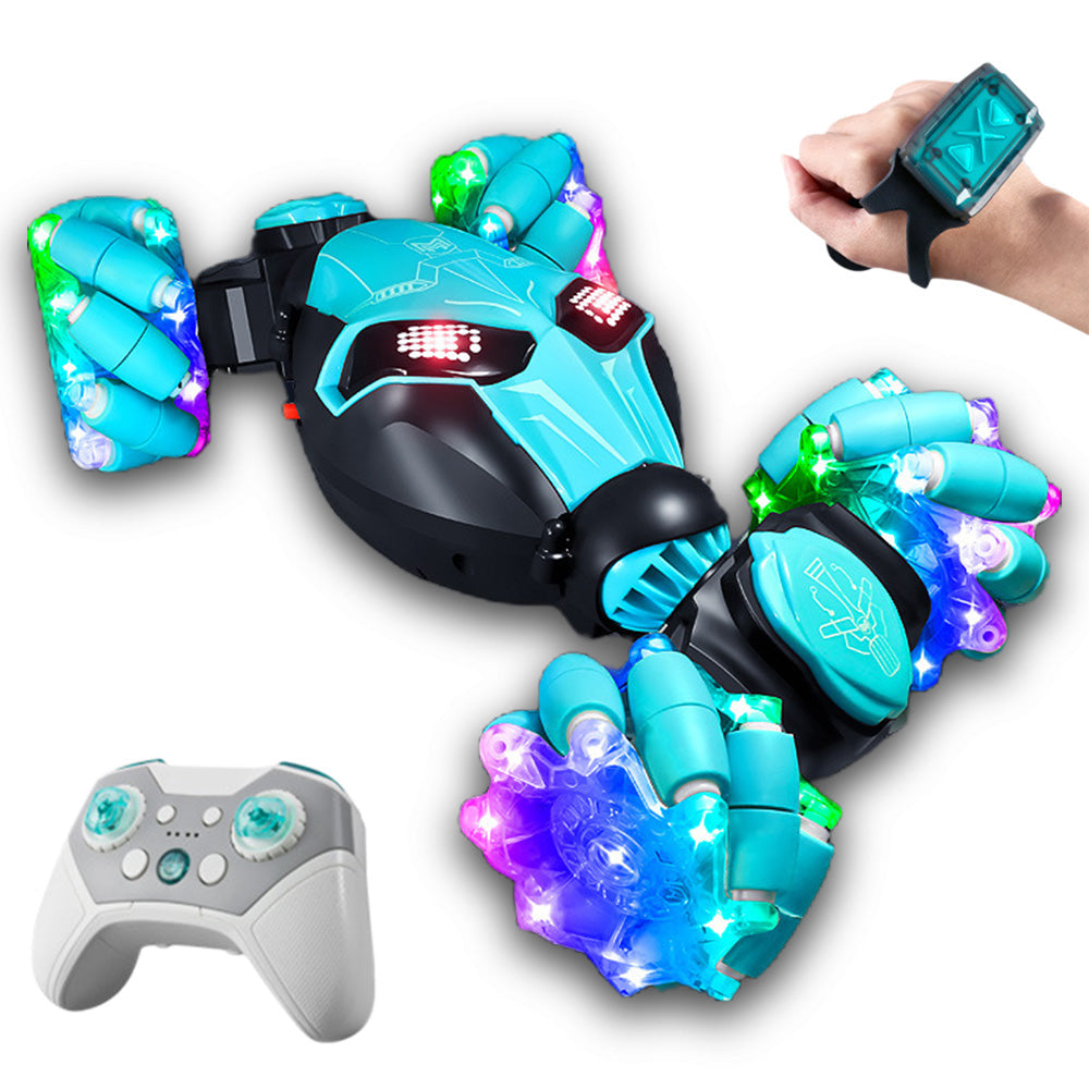 4WD Gesture Sensing RC Stunt Car with Drift Lights & Music Hand-Controlled Toy Blue