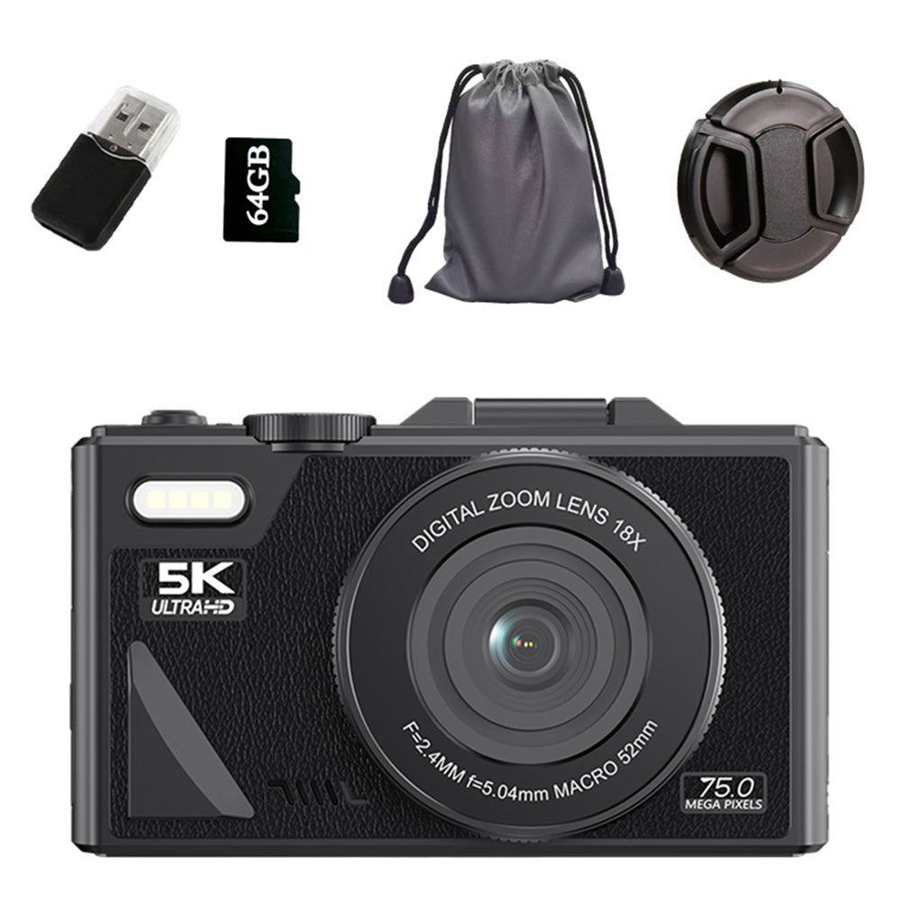Digital Camera with 180-degree Flip Screen and 64MP Autofocus-Black