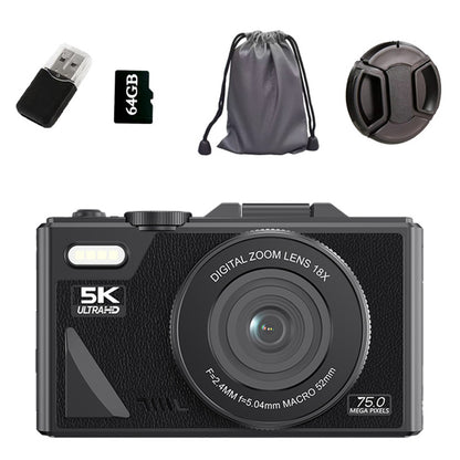 Digital Camera with 180-degree Flip Screen and 64MP Autofocus-Black