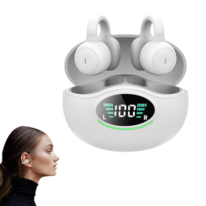Bluetooth 5.3 Ear Clip Headphones Wireless Sports Earbuds with LED Display Charging Case White