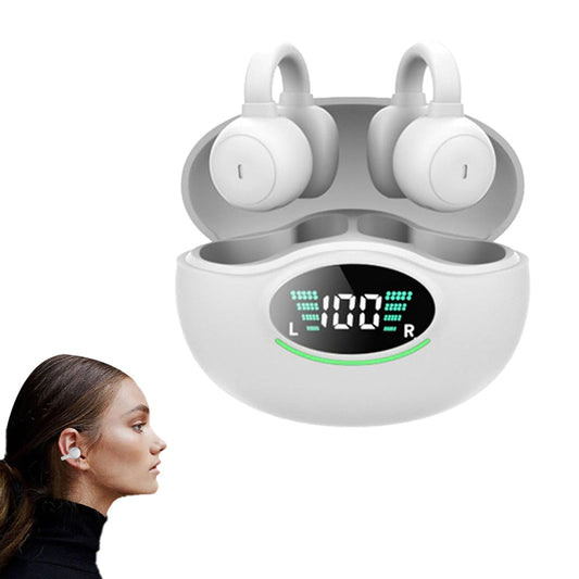 Bluetooth 5.3 Ear Clip Headphones Wireless Sports Earbuds with LED Display Charging Case White