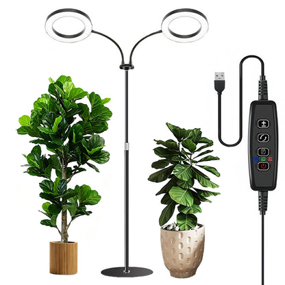 Dual Head Multi Color LED Plant Lamp with Stand-Black