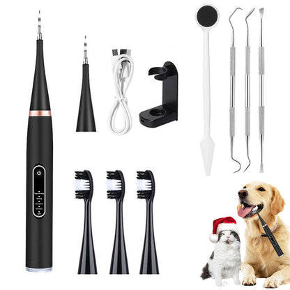 5-Mode Dog Teeth Cleaning Kit Ultrasonic Plaque and Tartar Remover with Light Pet Teeth Cleaner Black