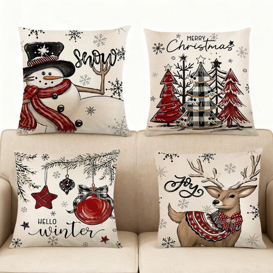Set of 4 Christmas Pillow Covers Decorative Throw Covers for Sofa Home Decor Style 2