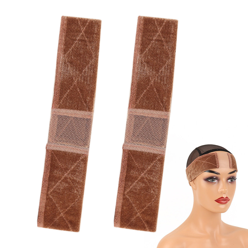 2 Piece Adjustable Velvet Wig Grip Headbands -Brown