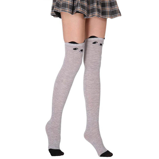 Pair of Cat Shape Warm Thigh High Over Knees Stockings Long Socks for Girls Gray