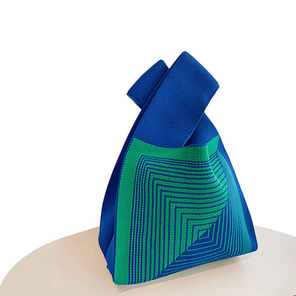 Hooking Tote Bag Small Cute Knot Wristlet Knitted Bag Knitted Wrist Purse Blue Line