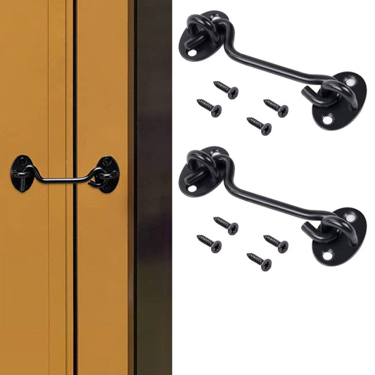 2Pcs Set Window Barn Door Latch Cabin Hook and Eye Brass Gate Shed Lock Black