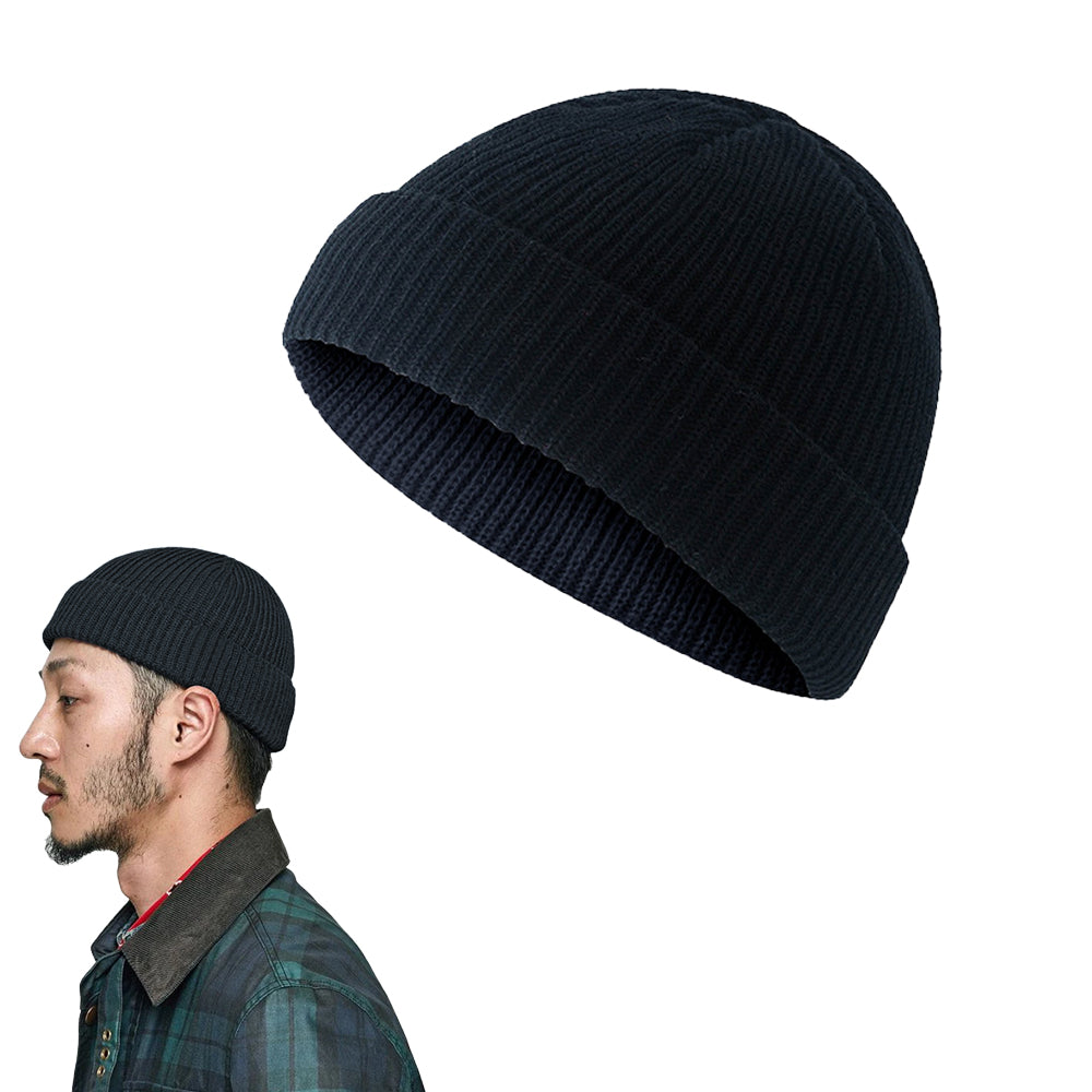 Unisex Mini Fisherman Beanie Winter Spring Hat Knitted Cap Black