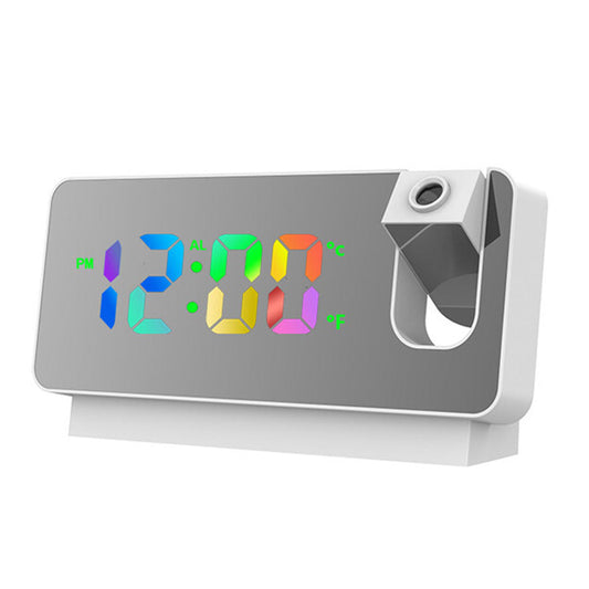 LED Digital Smart Alarm Clock with Time & Temperature Projection LCD Display White