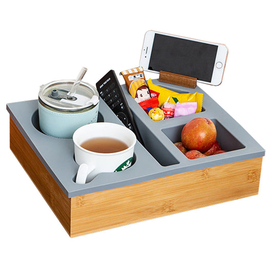 Silicone Bamboo Couch Caddy with Phone Holder - Gray