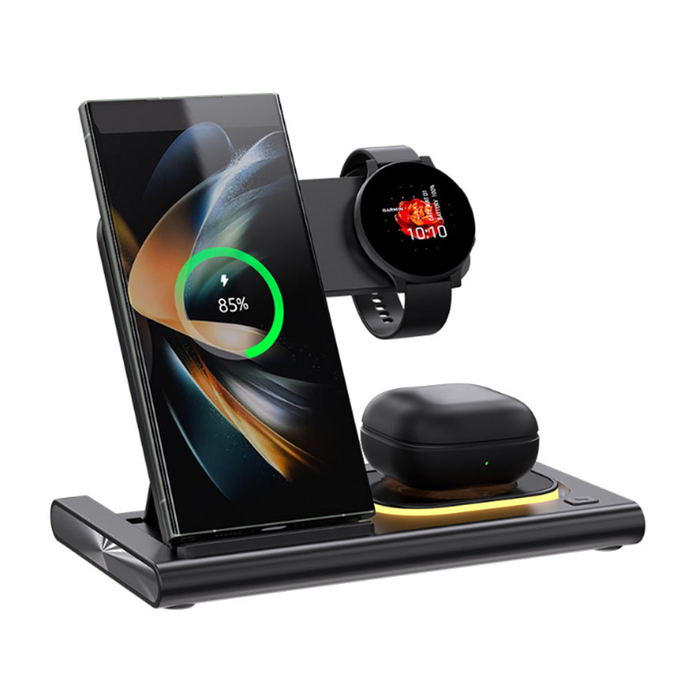 3-in-1 Wireless Charger Station Fast Charging Dock for Samsung Watch Wireless Charging Phone Headphones Black